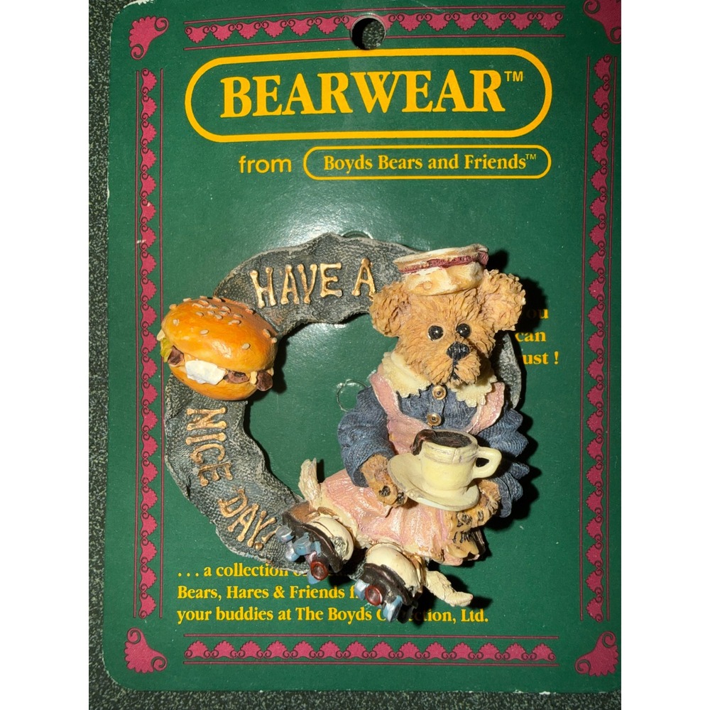 Vintage Boyds Bears Bearwear Pin 1995 Waitress Roller Skates Coffee Brooch 26123
